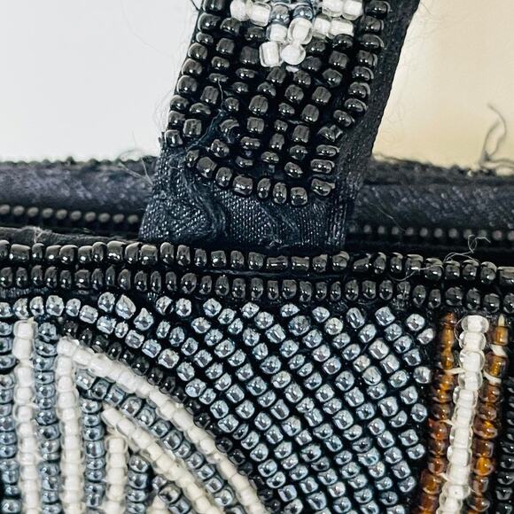 Beaded Embroidered Bird Butterfly Bag Black Shoulder Tote Bag - Picture 6 of 9